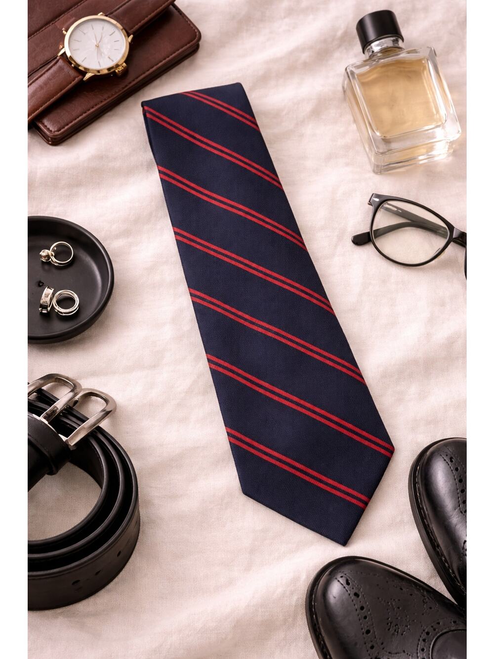 Club Monaco Men's Diagonal Stripe Classic Pointed Slim Silk Tie Navy Blue/Red